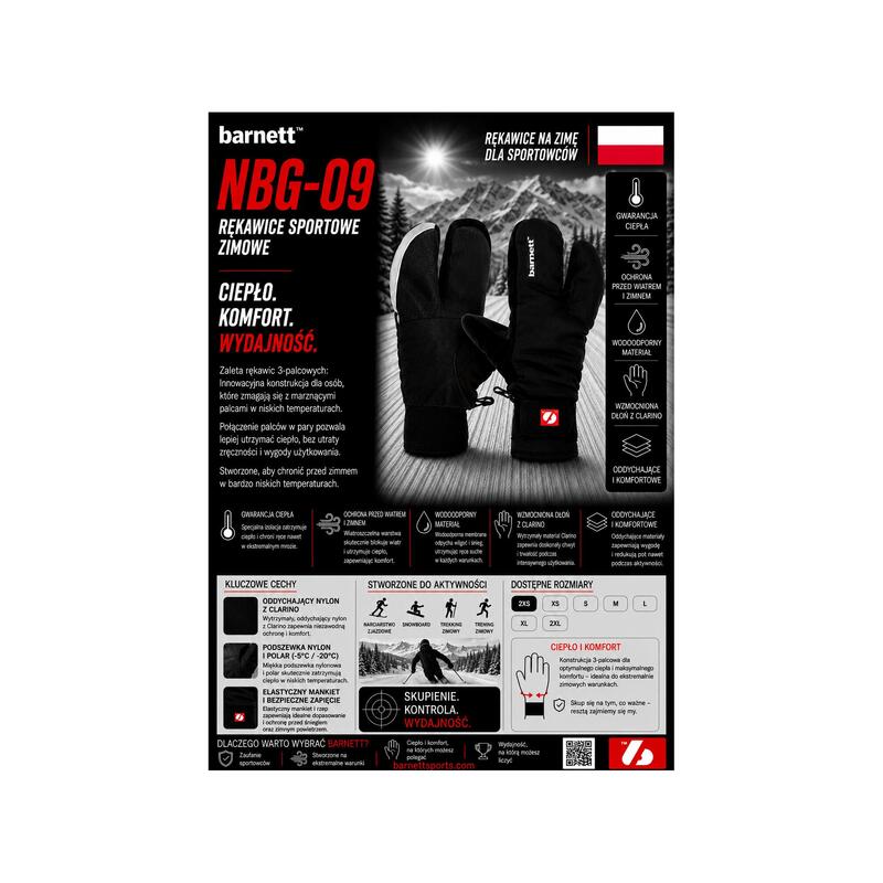 NBG-09 Mănușă softshell de schi și iarnă cu 3 degete 2XL neagră