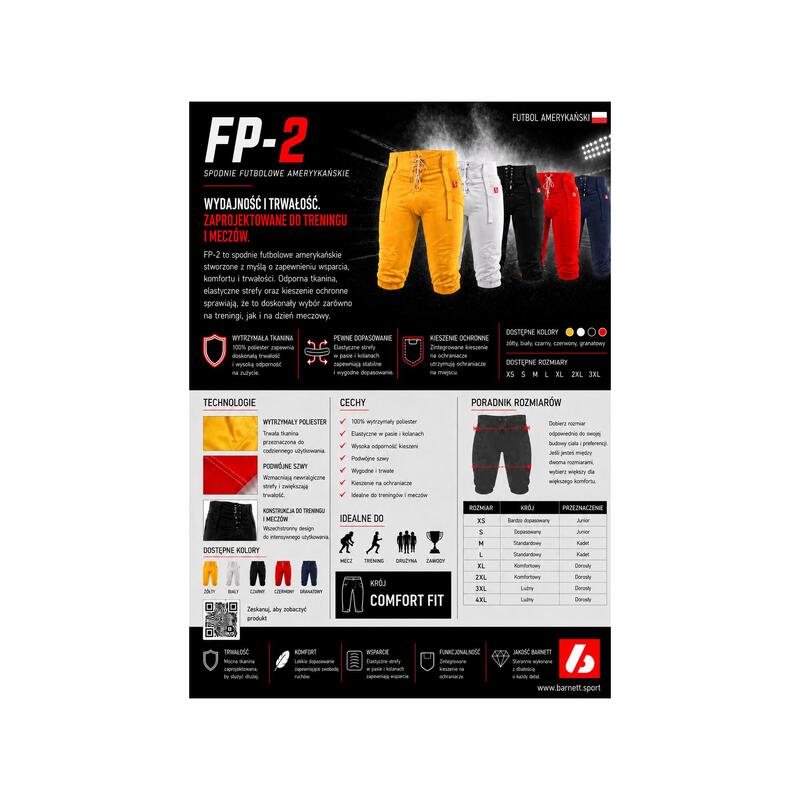  Pantaloni de fotbal american, meci FP-2 Alb