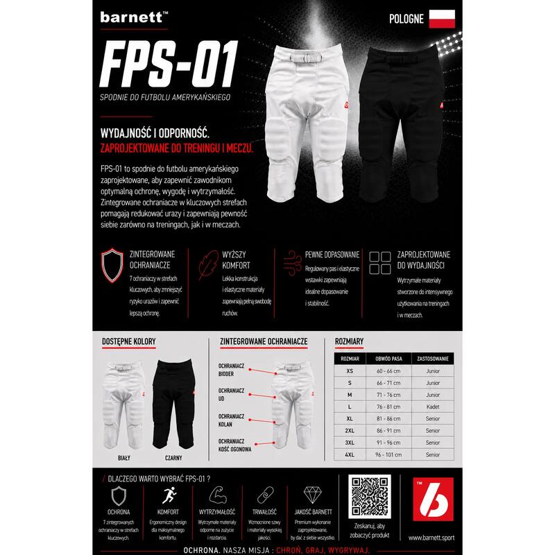 FPS-01 Pantaloni albi XS cu protectii integrate, 7 tampoane