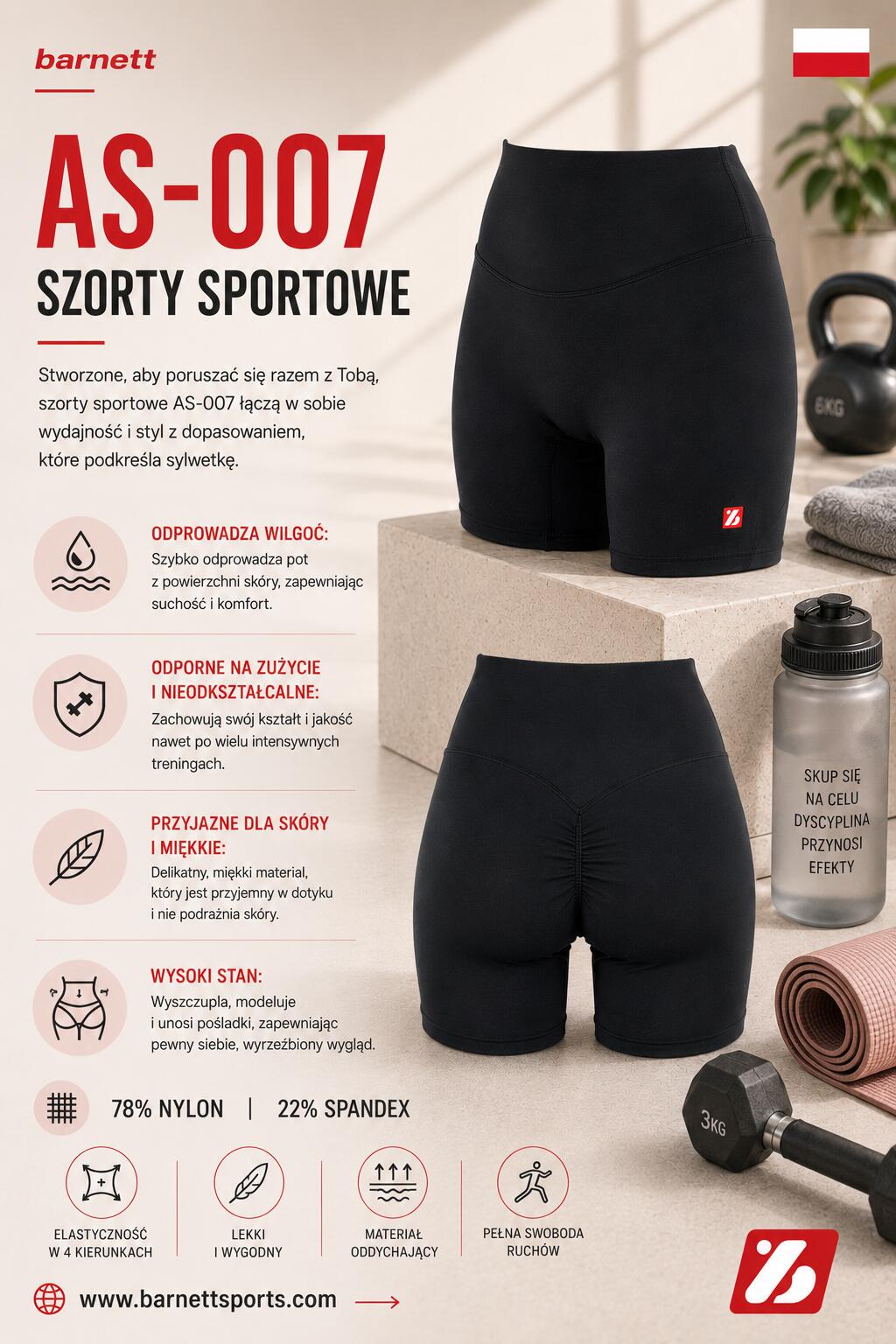 AS-007 Pantalones Cortos Deportivos, Negro 4/4