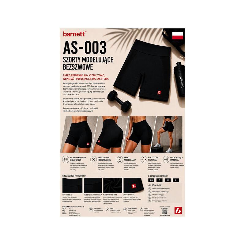 AS-003 Pantaloni Scurți De Modelare Fără Sudură, Negru