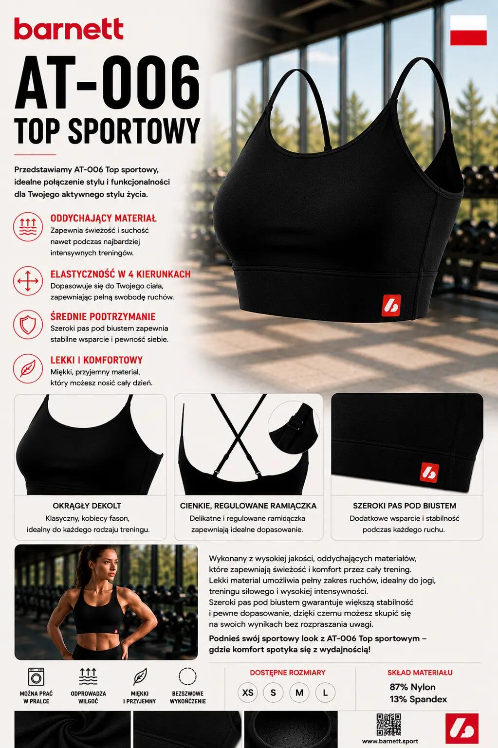 AT-006 TOP Sport - Sujetador deportivo, Negro 5/5