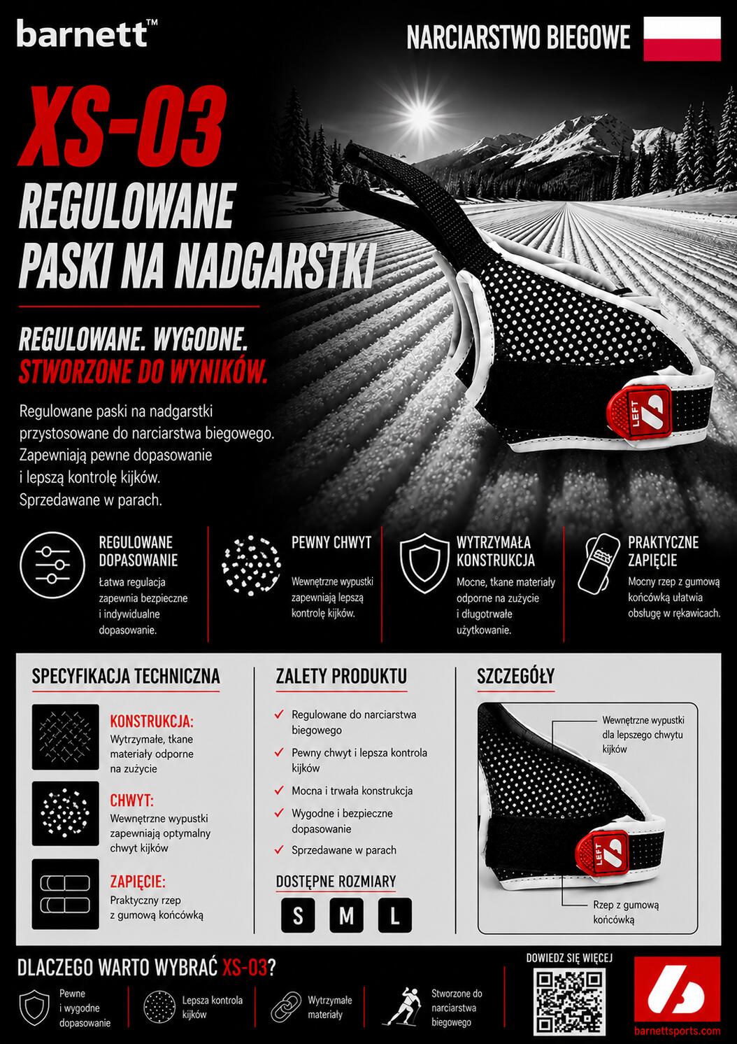 XS-03 Paski do kijów biegowych, czarne 7/7