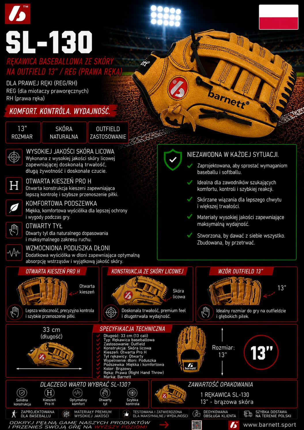 Baseballhandschuh aus Leder RH SL-130 3/3