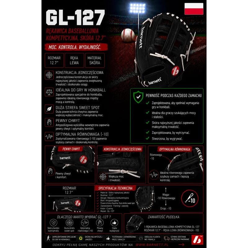 Mănușă de baseball din piele GL-127 REG, neagră