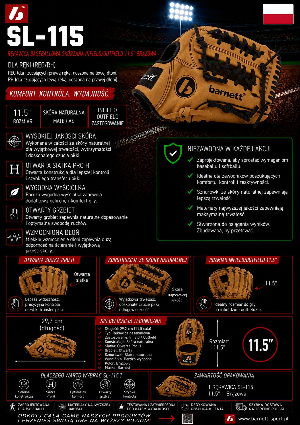 guante de béisbol de cuero RH SL-115 6/6