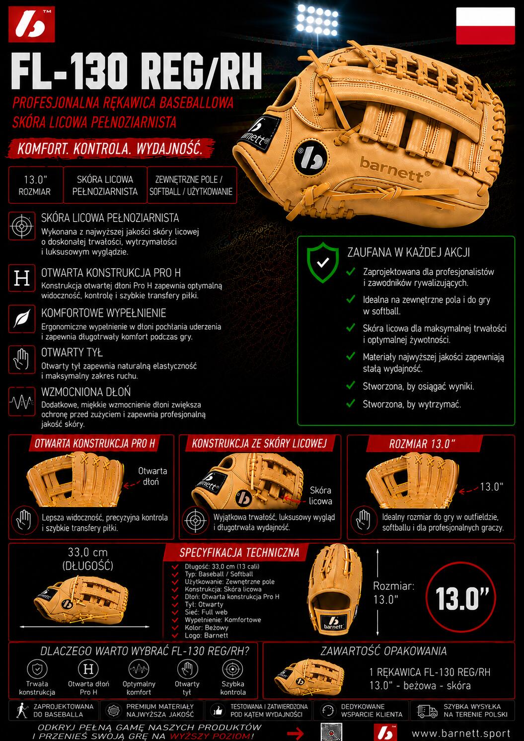 gant de baseball professionnel RH FL-130 7/7