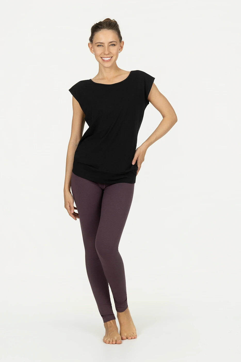T-shirt de Yoga et Pilates couple ample Asana  - Noir Onyx 4/5