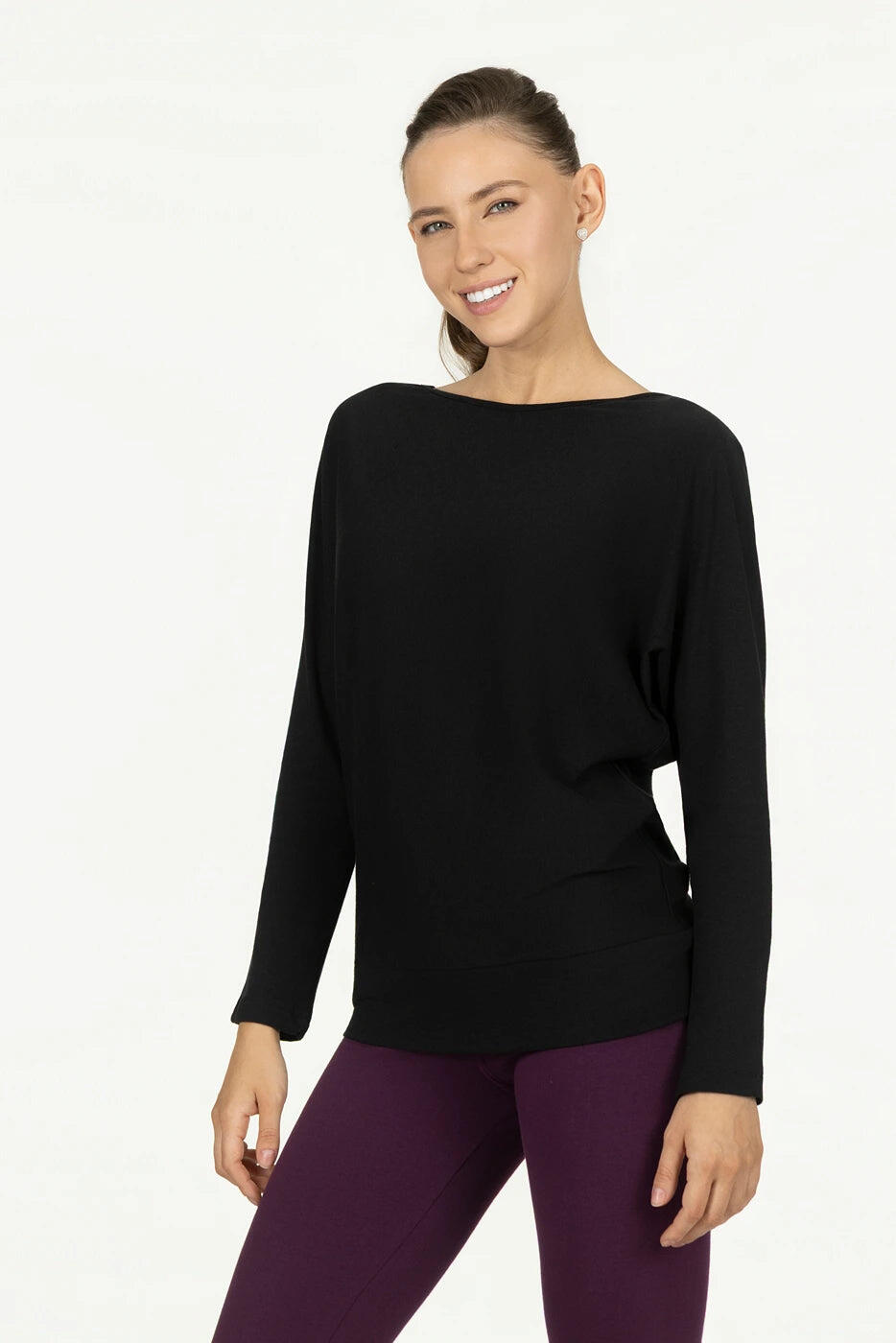 Loosefit batwing Budhi Longsleeve Yoga en Pilates Shirt - Onyx Zwart 2/5