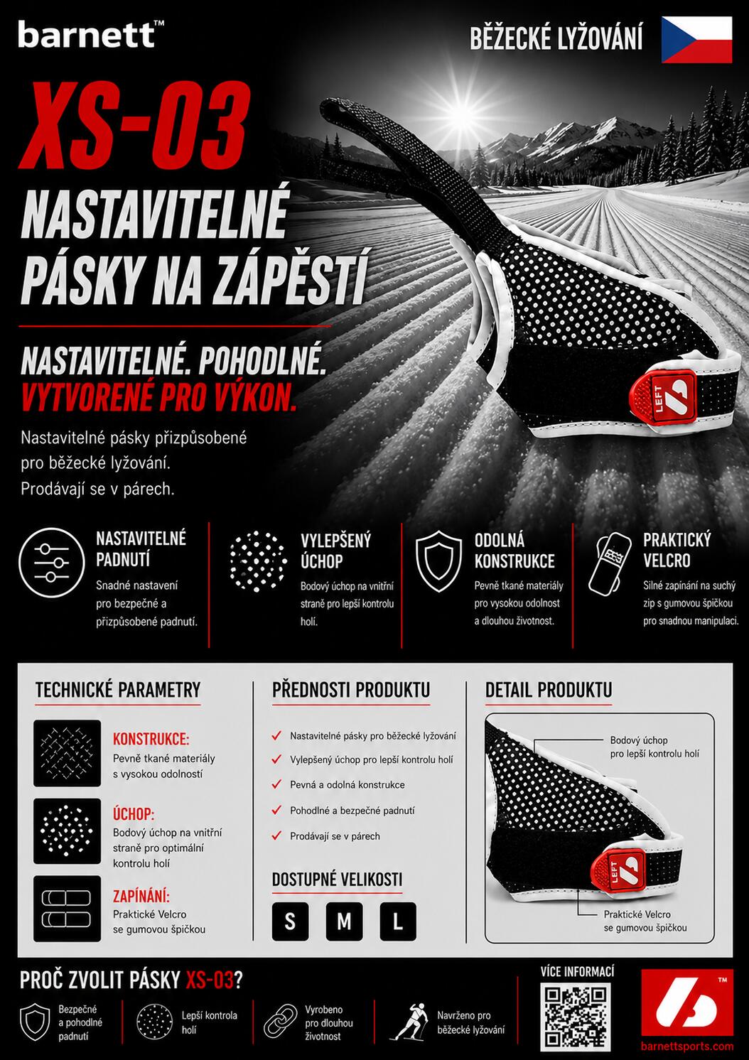 XS-03 Paski do kijów biegowych, czarne 6/7