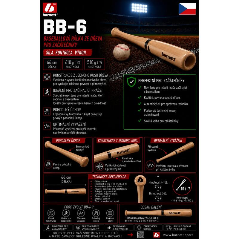  Baseballütő, barna BB-6 33"