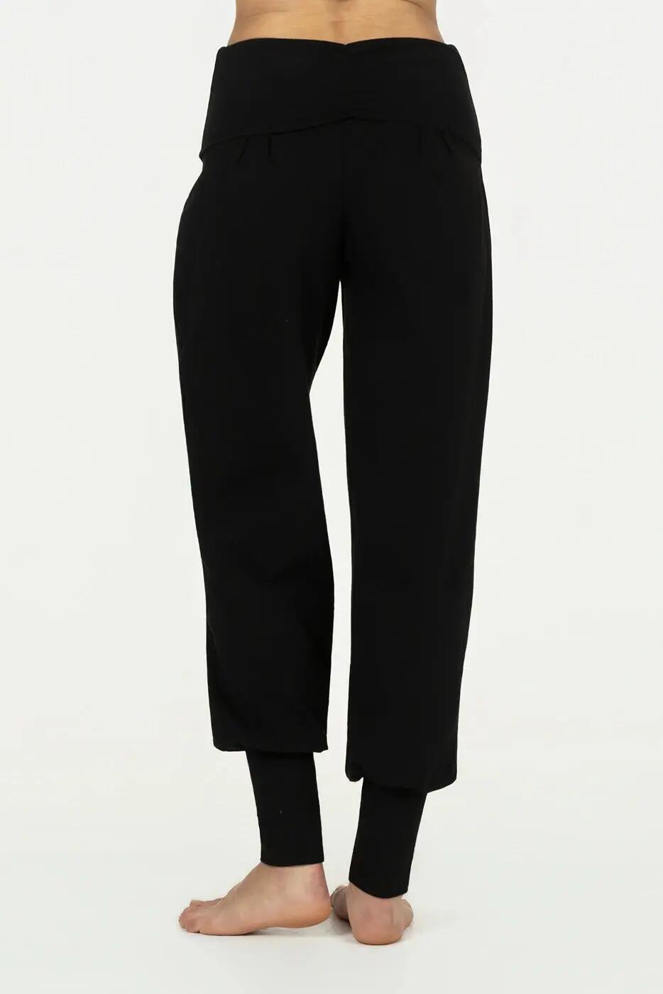 Devi - Comfortabele loosefit aladdin broek met omslagband- bio katoen-Onyx Zwart 3/5