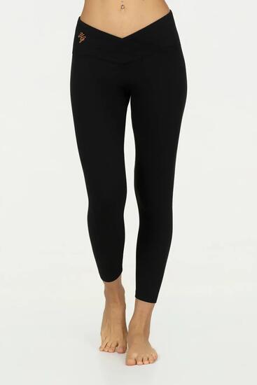 Legging de Yoga et Pilates Sport 7/8 Sati à Taille Croisée – Noir Onyx