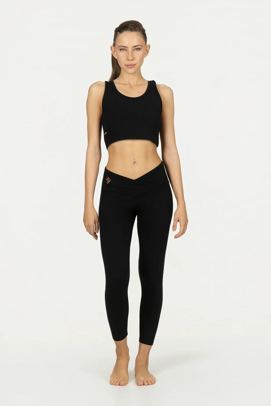 Legging de Yoga et Pilates Sport 7/8 Sati à Taille Croisée – Noir Onyx 4/5
