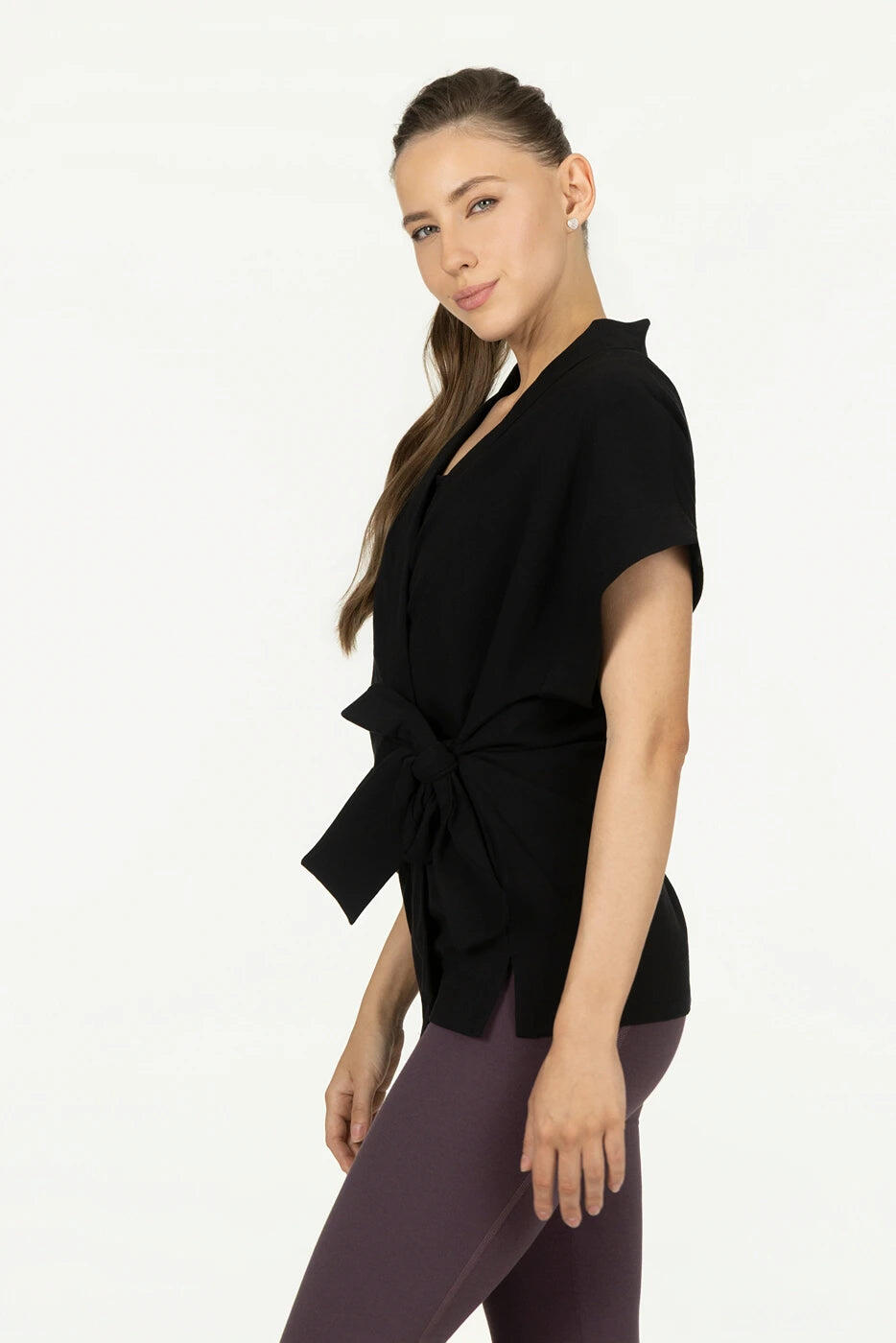 Top Kimono de Yoga et Pilates et Pilates Yumea – Noir Onyx 2/5