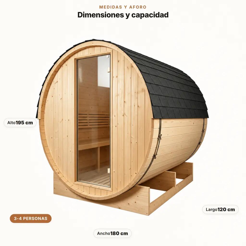 Sauna a botte da esterno per giardino 3-4 persone in legno di abete 6 kW tetto a 7/7