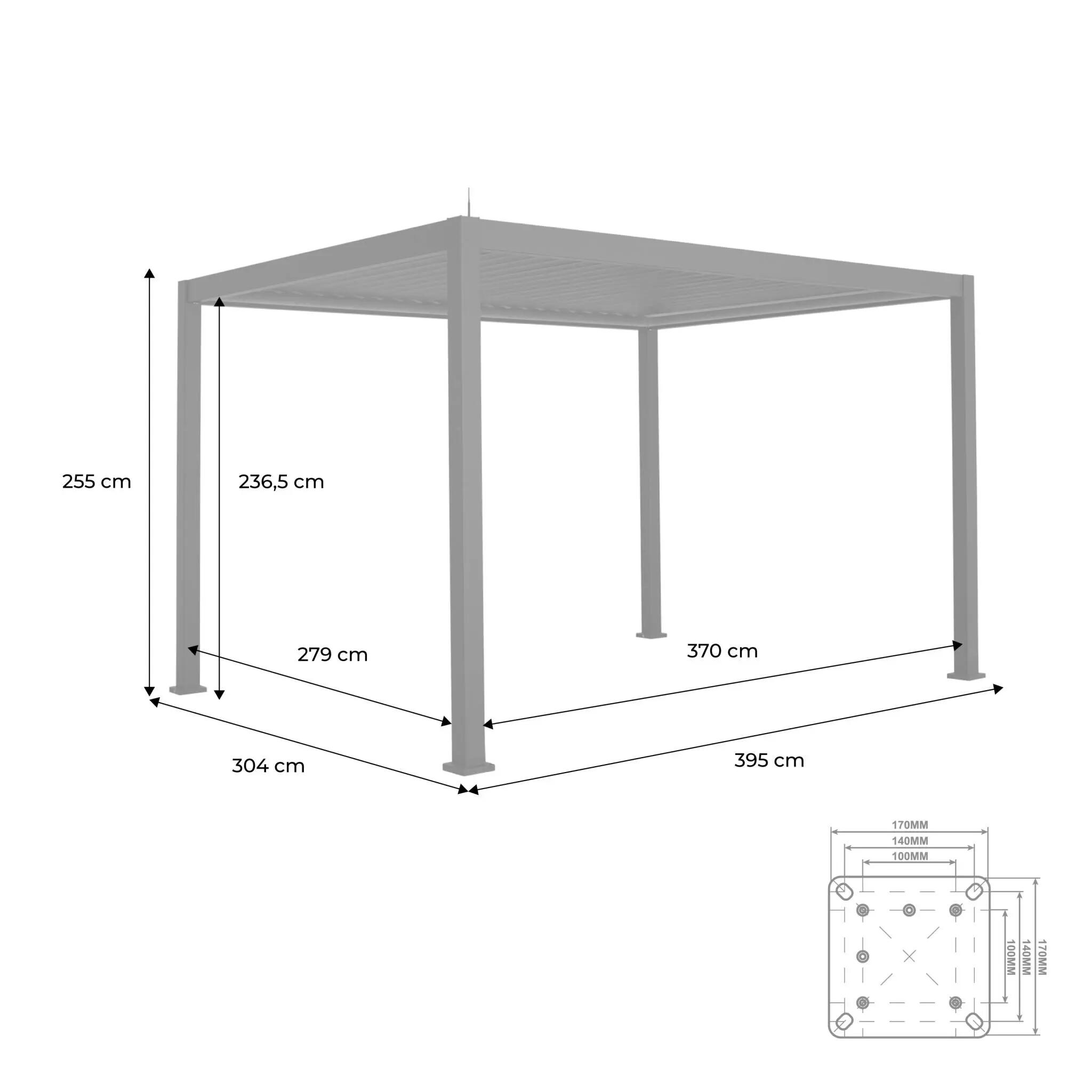 Pérgola bioclimática 3x4m de aluminio con iluminación LED, Antracita 3/6