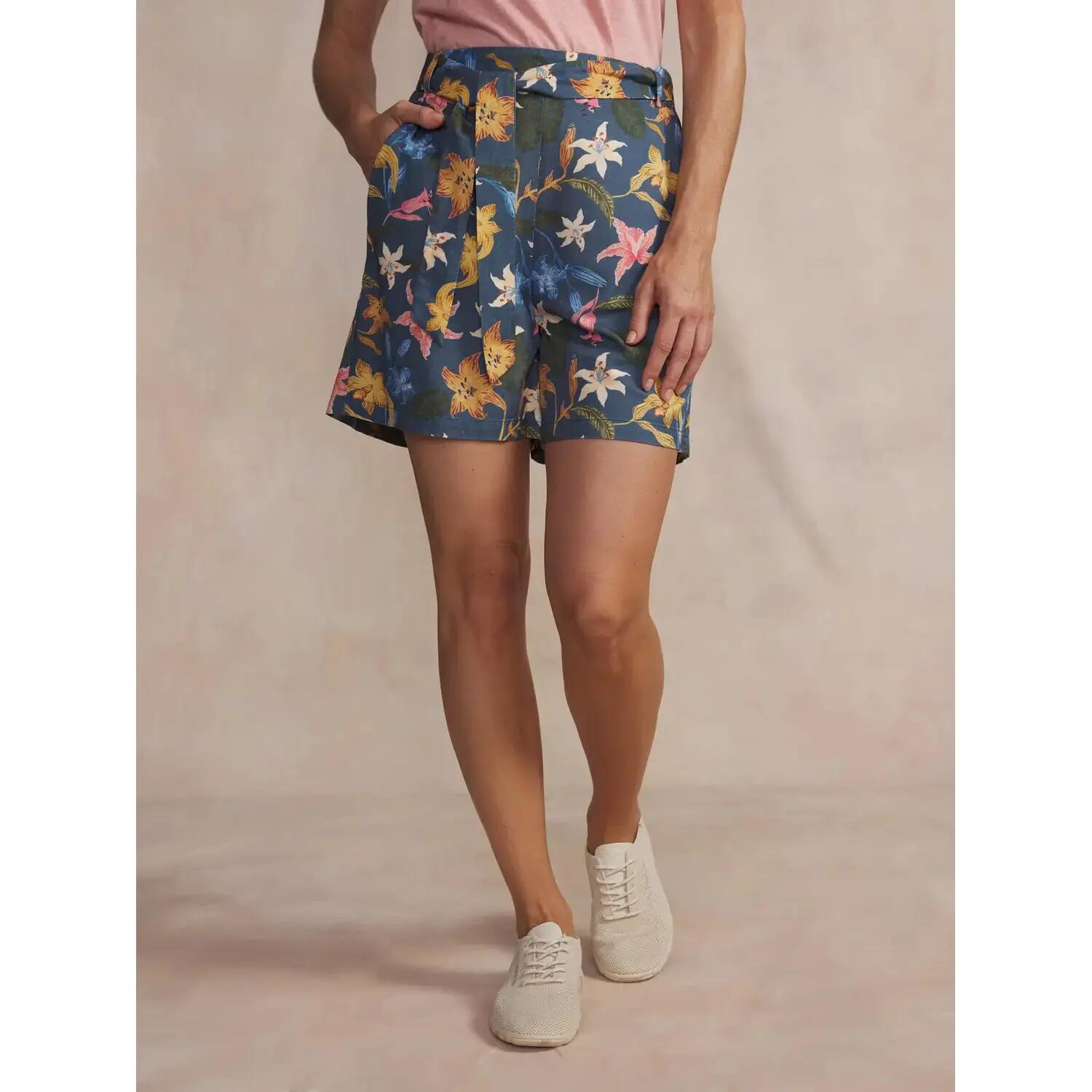 Short - Sport - Femme - Poches, motif floral - GYSELSHO - Bleu 2/5