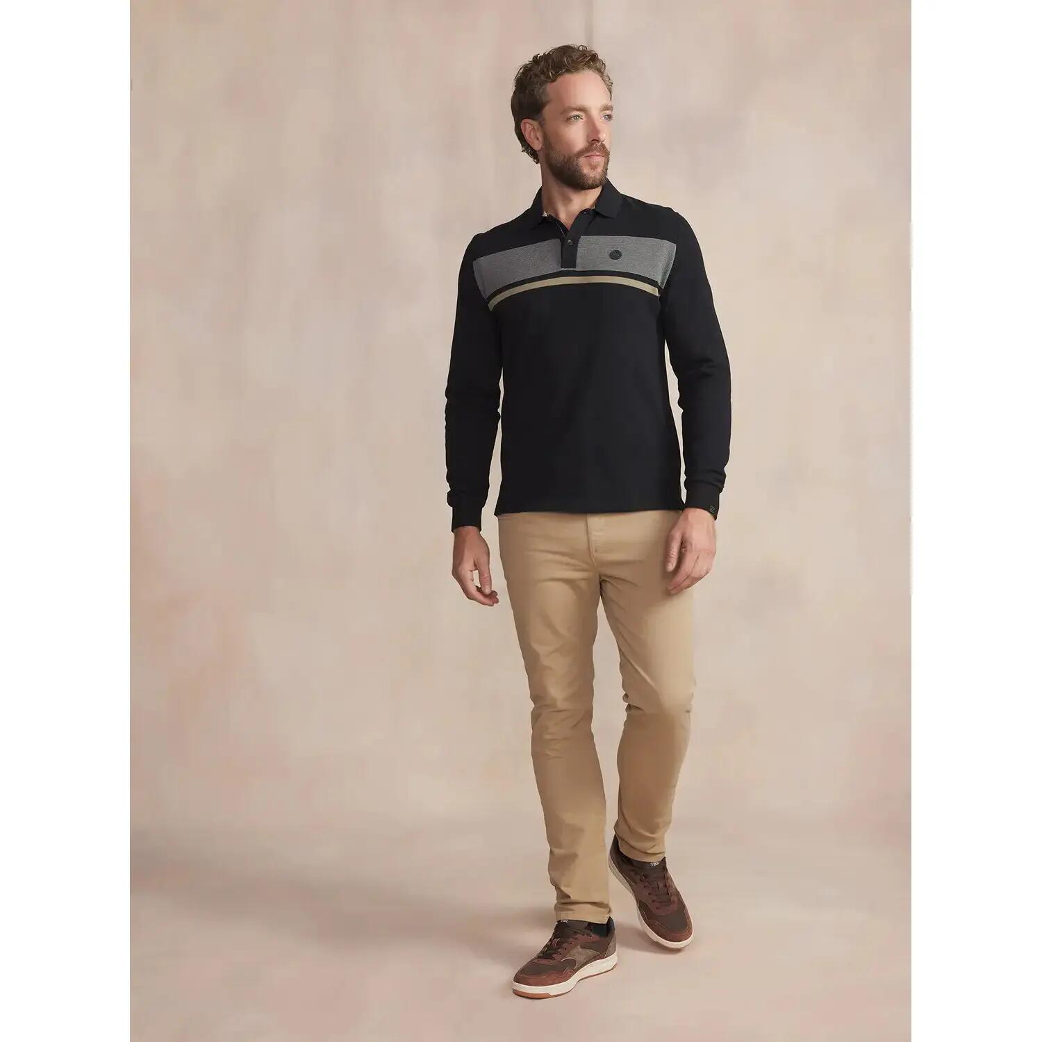 Polo manches longues - Homme - Coupe ajustée - KABYEPOL - Noir 3/3