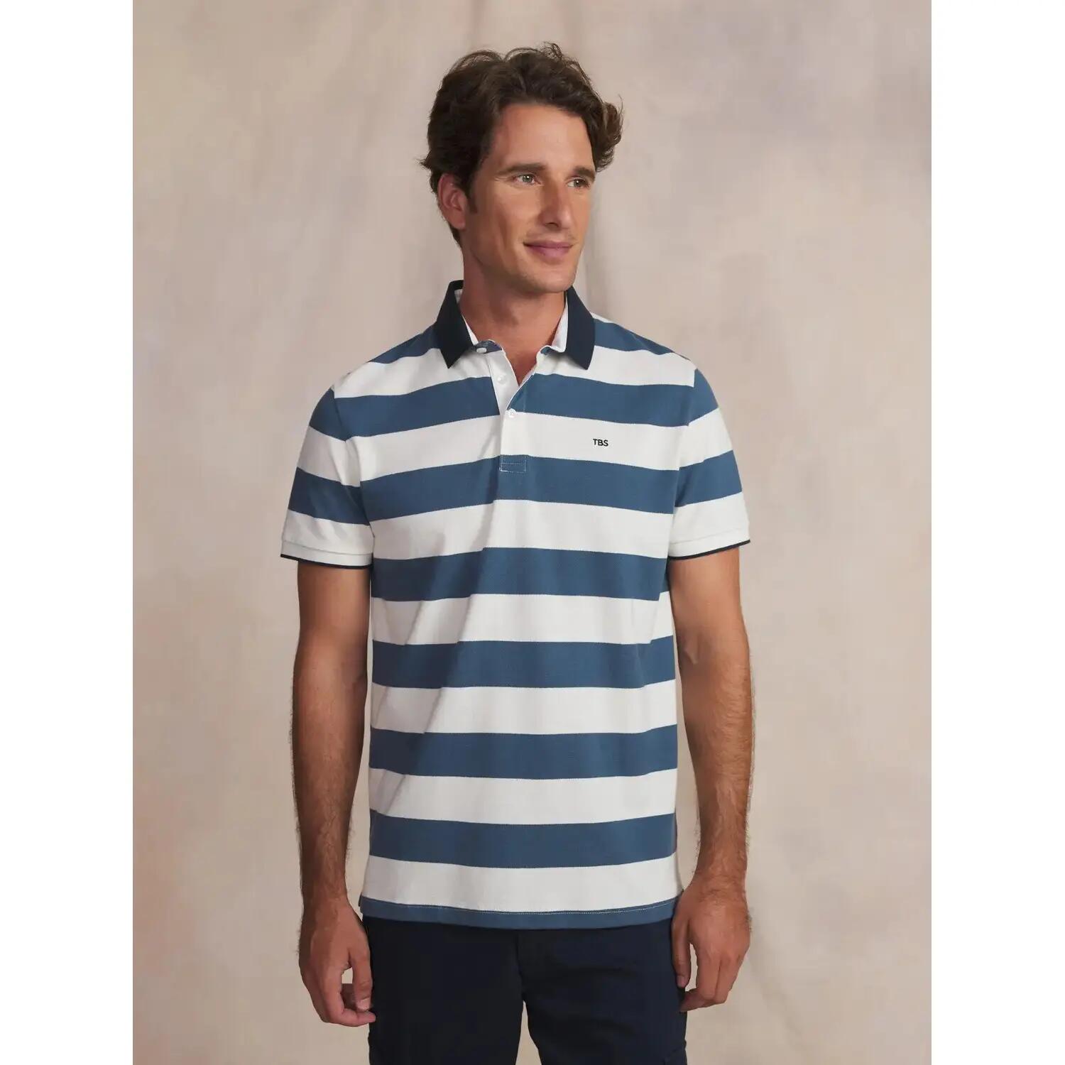Polo - homme - manches courtes, ajusté - govanpol - bleu et blanc 2/5