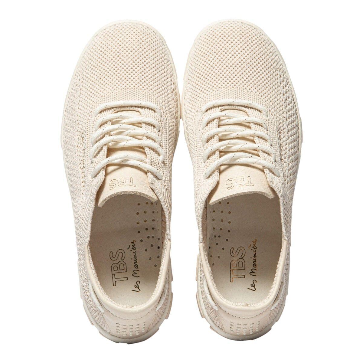Chaussures - Tennis - Femme - Lacets, dessus cuir et textile - JAZARIA - Beige 3/5