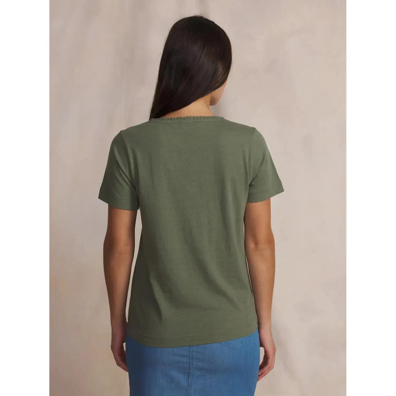 T-shirt - Textile - Femme - Col V, manches courtes, 100% coton - ADAMAVER - Vert 5/5