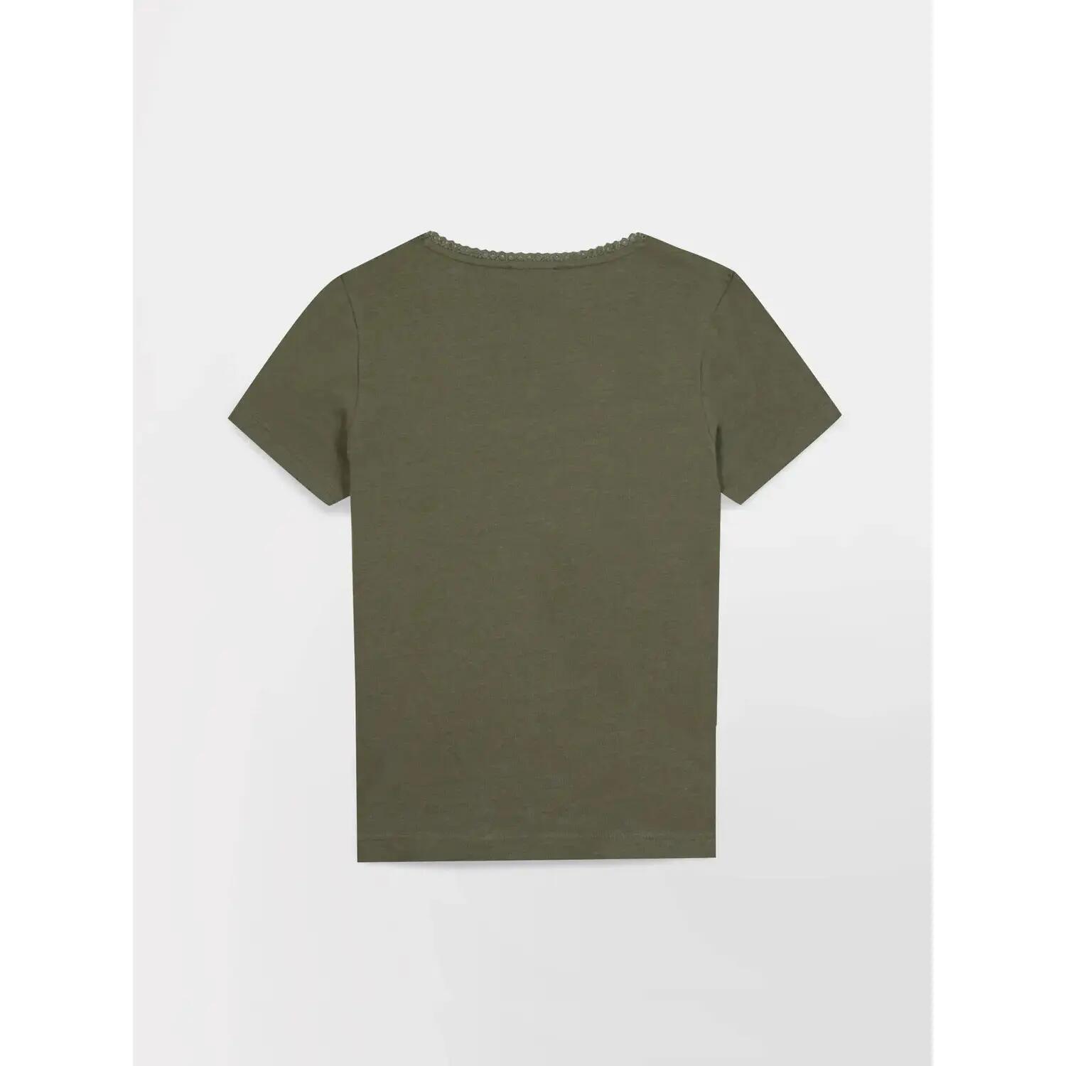 T-shirt - Textile - Femme - Col V, manches courtes, 100% coton - ADAMAVER - Vert 4/5
