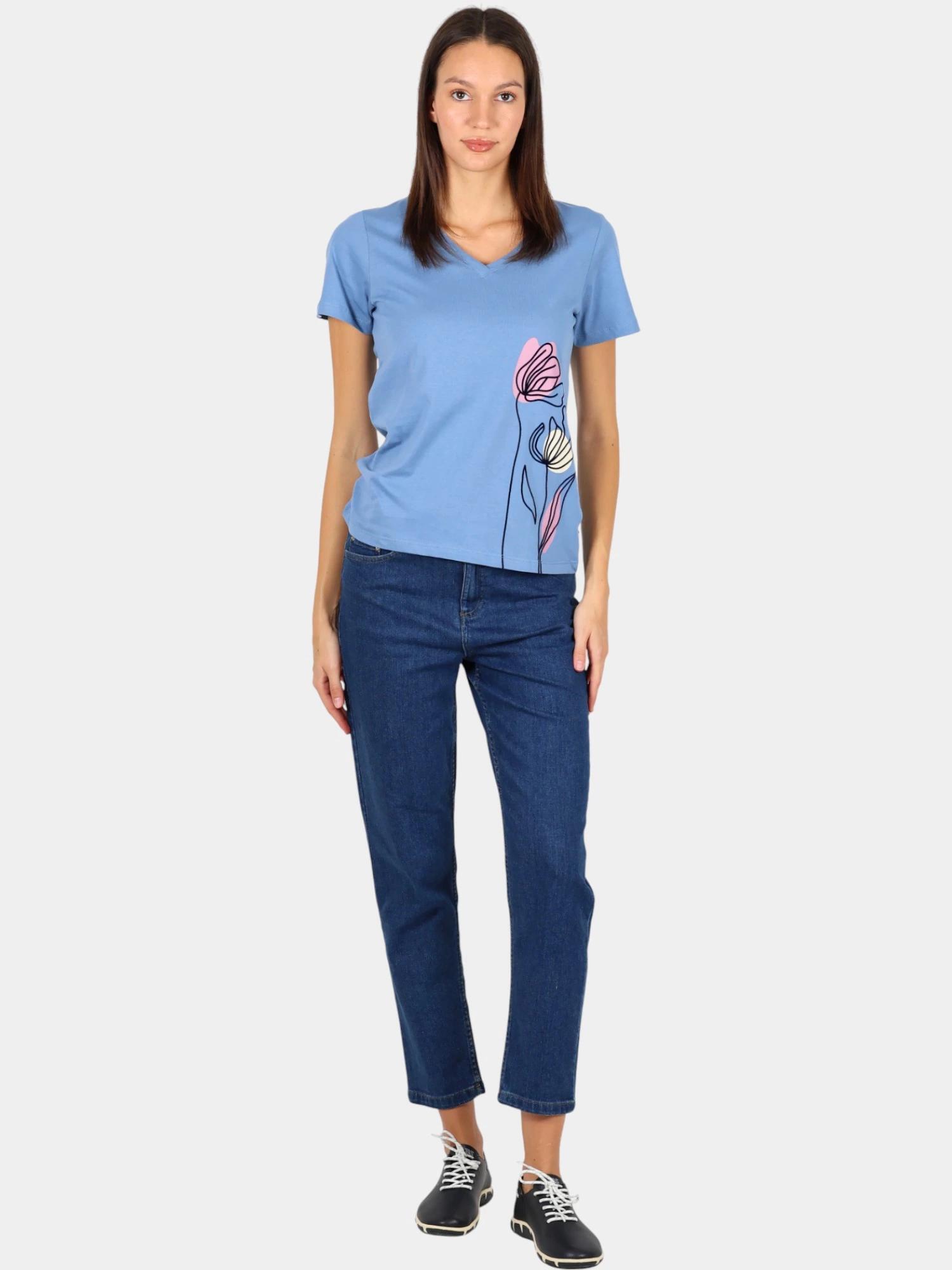 T-shirt - Lifestyle - Femme - Col V, manches courtes, imprimé - MELBATEE - Bleu 4/5