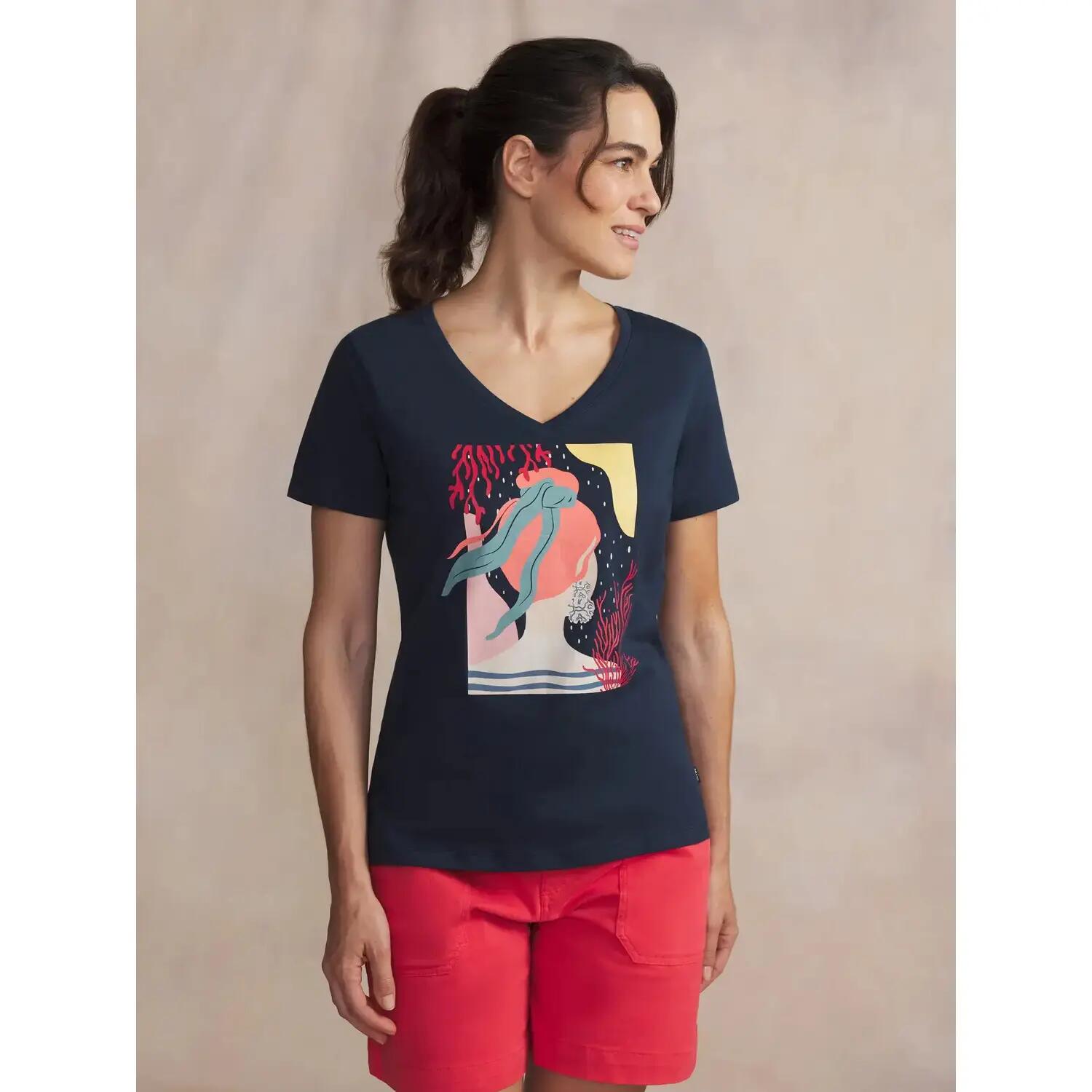 T-shirt - femme - col v manches courtes - sabbatee - bleu marine 3/5