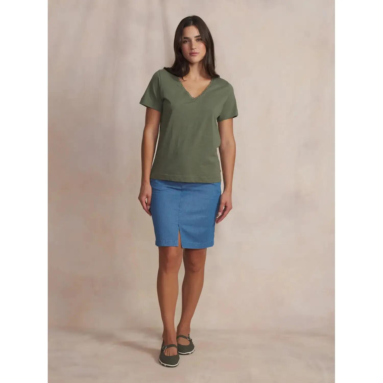 T-shirt - Textile - Femme - Col V, manches courtes, 100% coton - ADAMAVER - Vert 3/5