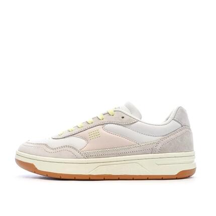 Chaussures - Tennis - Femme - Toile et cuir, lacets - ALMERIA - Beige/Jaune