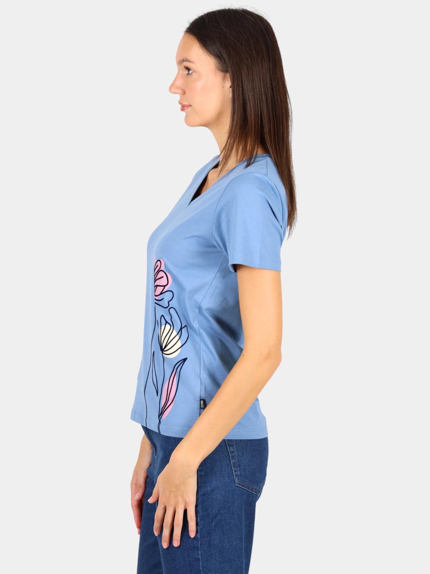 T-shirt - Lifestyle - Femme - Col V, manches courtes, imprimé - MELBATEE - Bleu 2/5