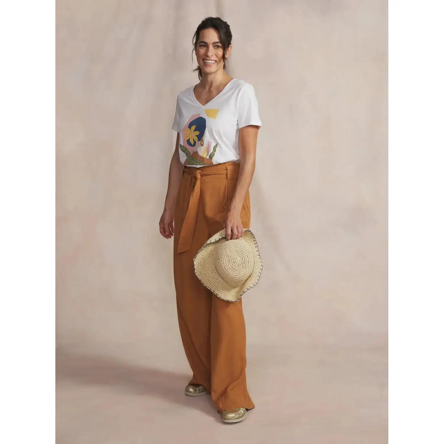 T-shirt - femme - encolure v, 100% coton - sabbatee - blanc/ecru 3/5