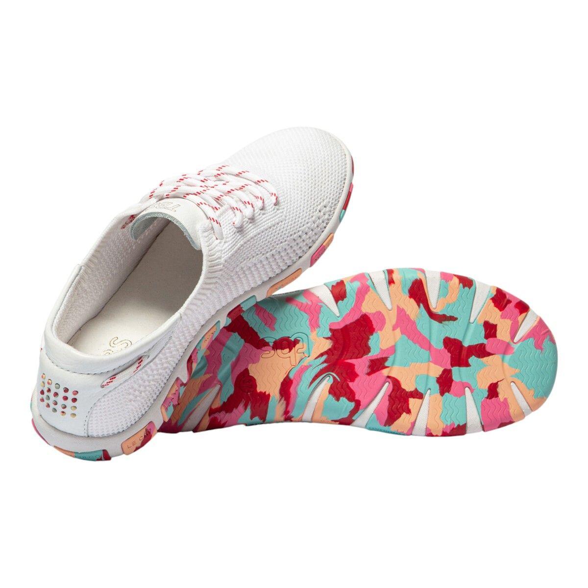 Tennis toile - Sport - Femme - Lacets, talon 25 mm - JAZARIA - Blanc/Corail 4/5