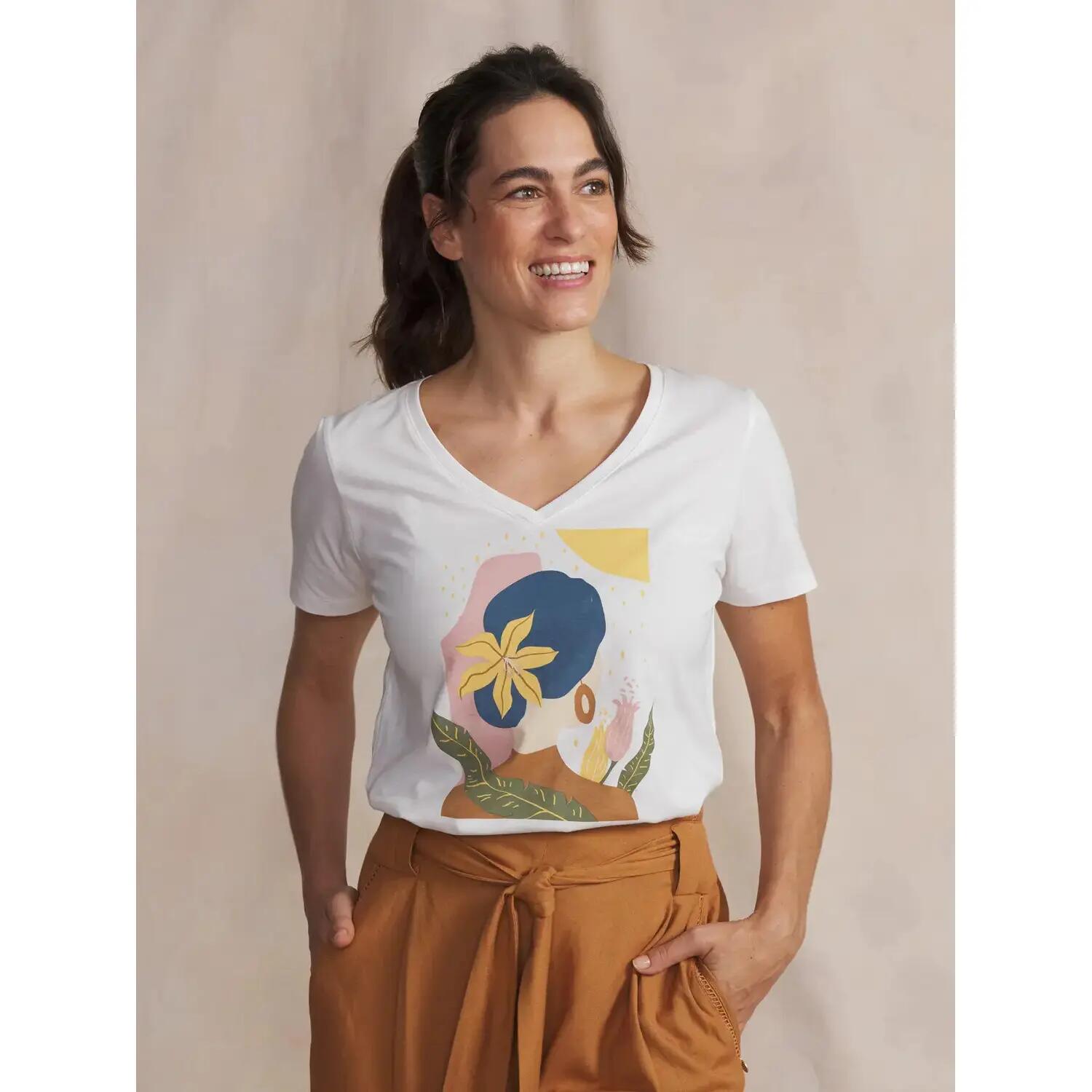 T-shirt - femme - encolure v, 100% coton - sabbatee - blanc/ecru 2/5
