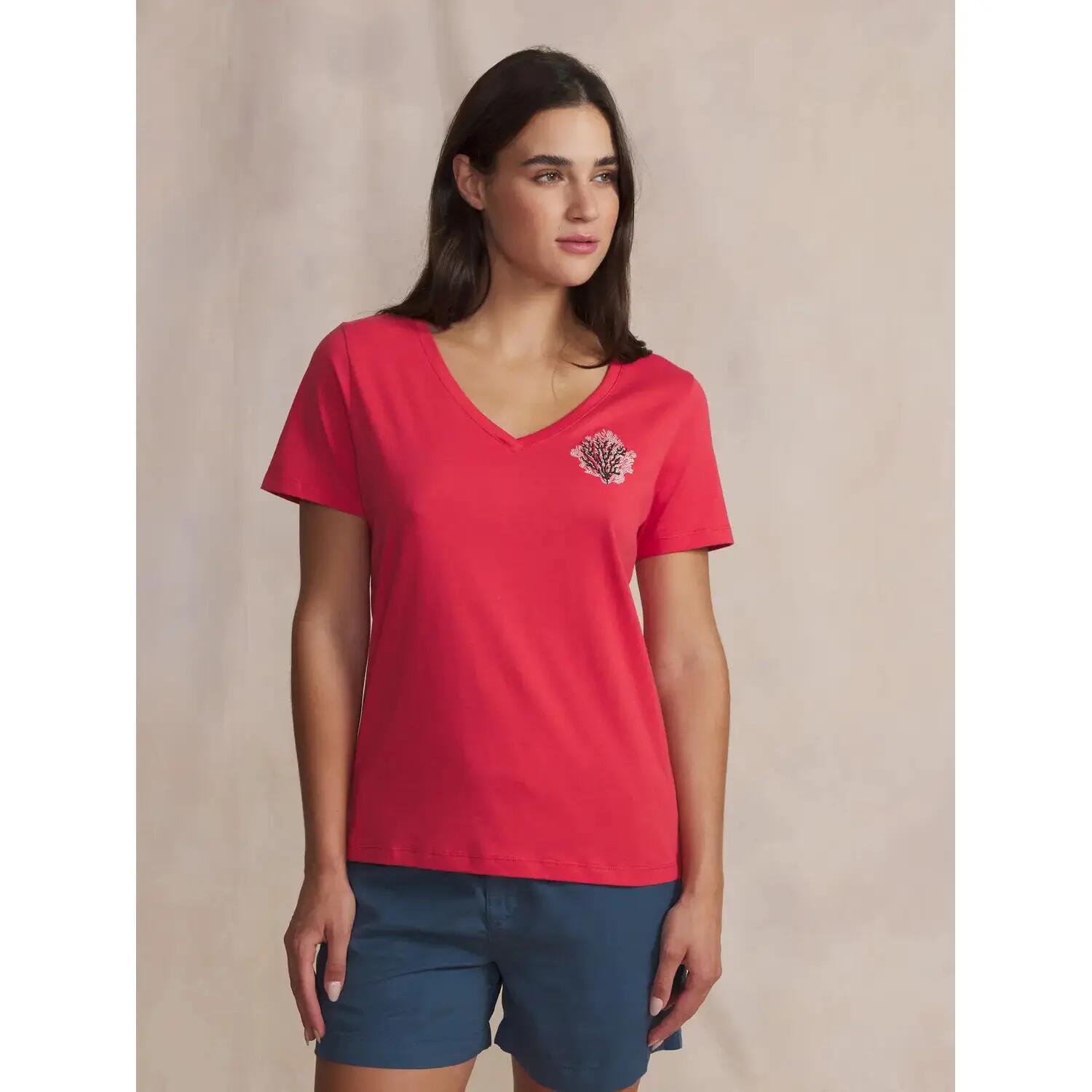 T-shirt - Femme - manches courtes V coton - NAMIATEE Rose/rouge 2/5