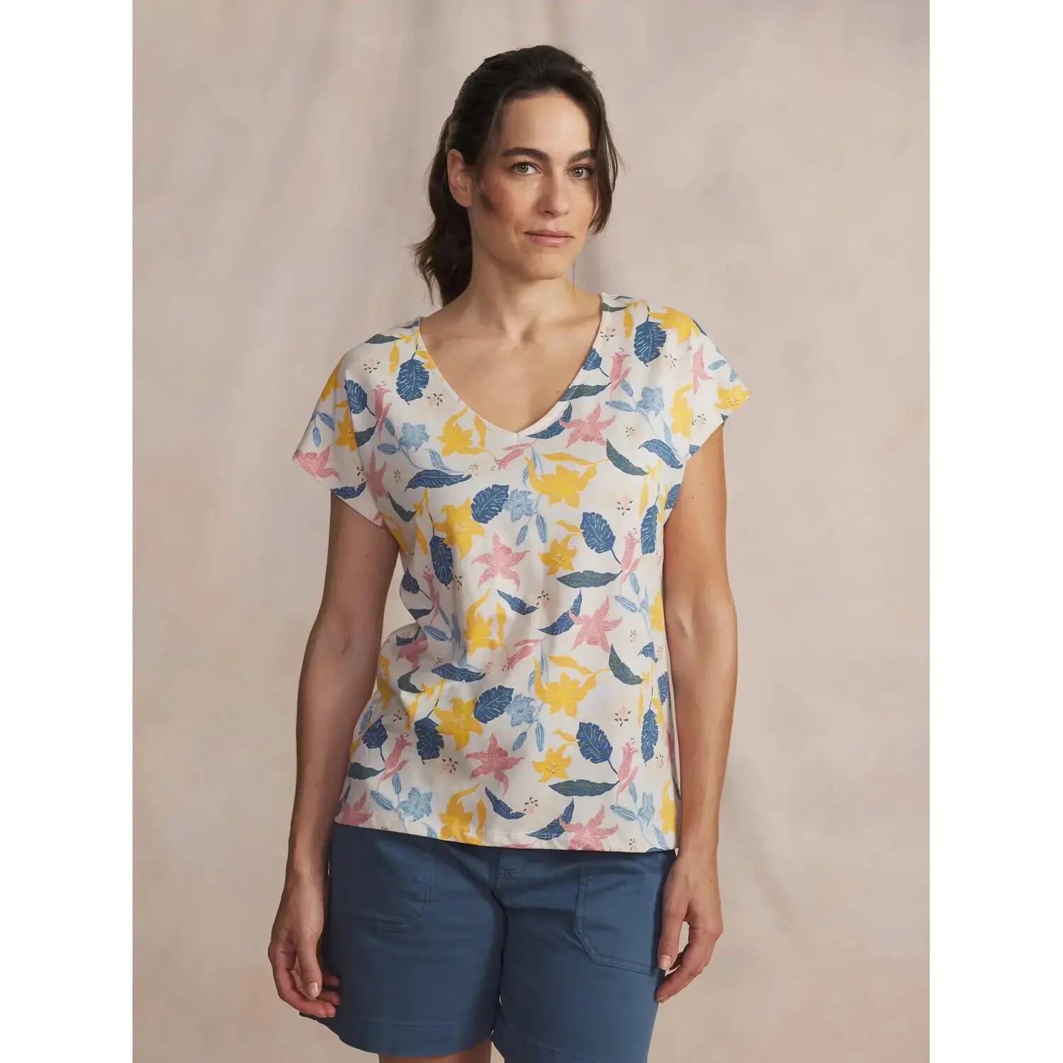 T-shirt - Femme - Encolure V, floral - MYTSYSAN - Blanc/écru 2/5