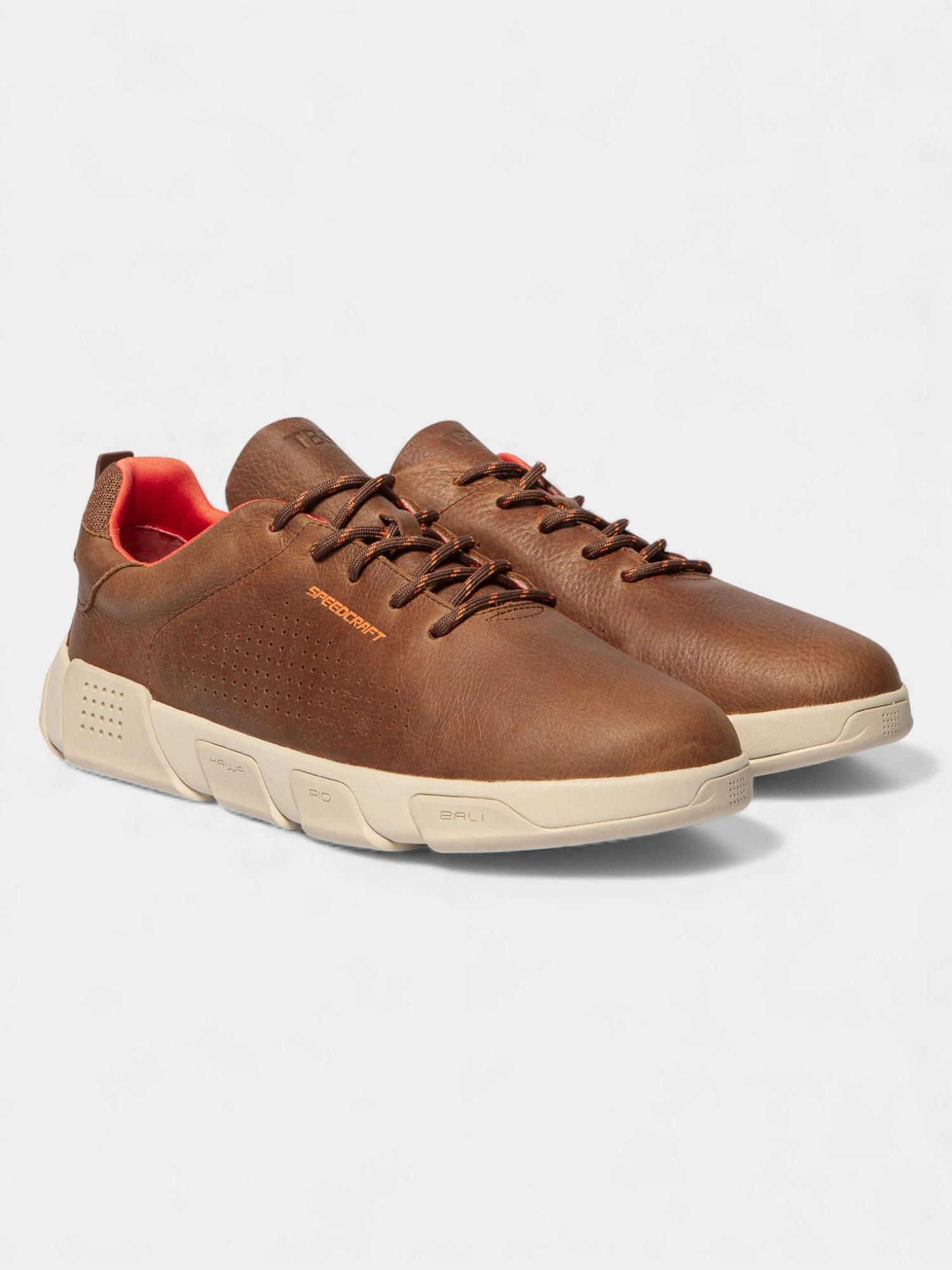 Chaussures running homme - Cuir - JAZBARY - Marron/Orange 2/5