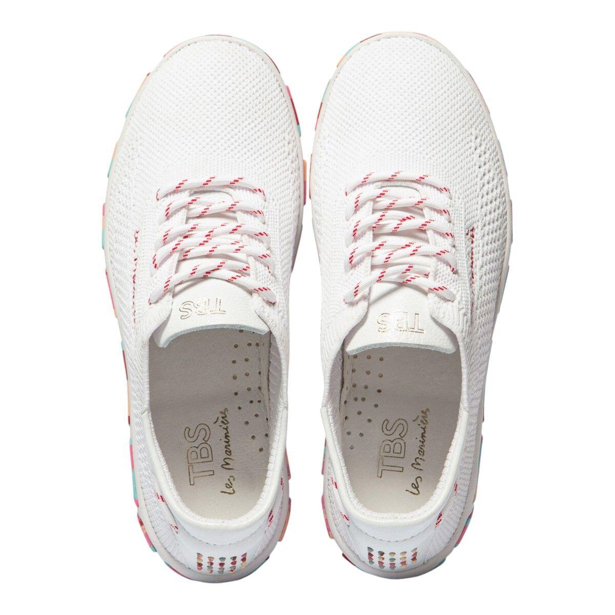 Tennis toile - Sport - Femme - Lacets, talon 25 mm - JAZARIA - Blanc/Corail 3/5