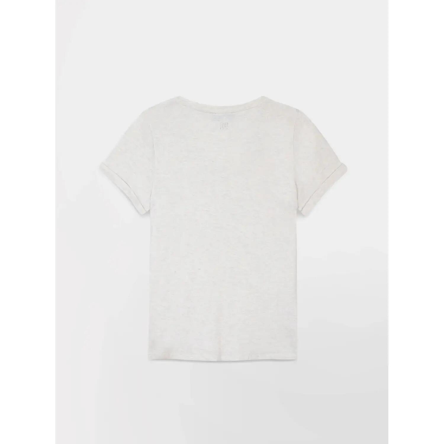 T-shirt - Femme - Col V, manches revers - ADINATEE - Blanc/écru 2/5
