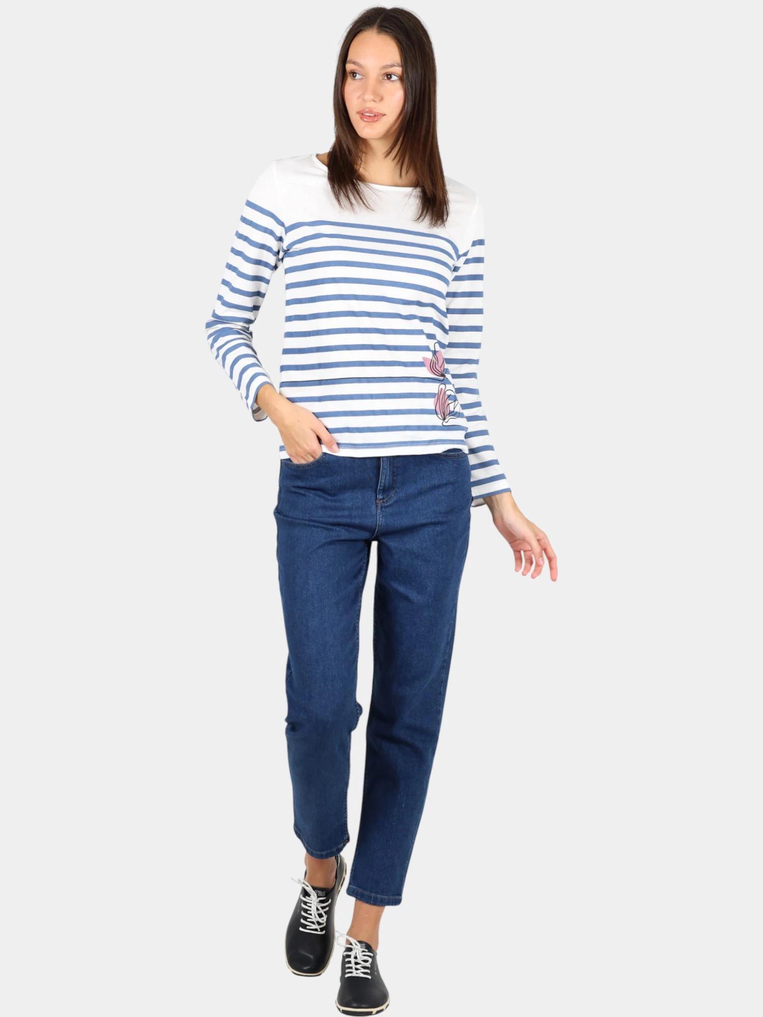 T-shirt manches longues - Sportswear - Femme - Col rond, rayé - ALISATEE - Bleu 4/5