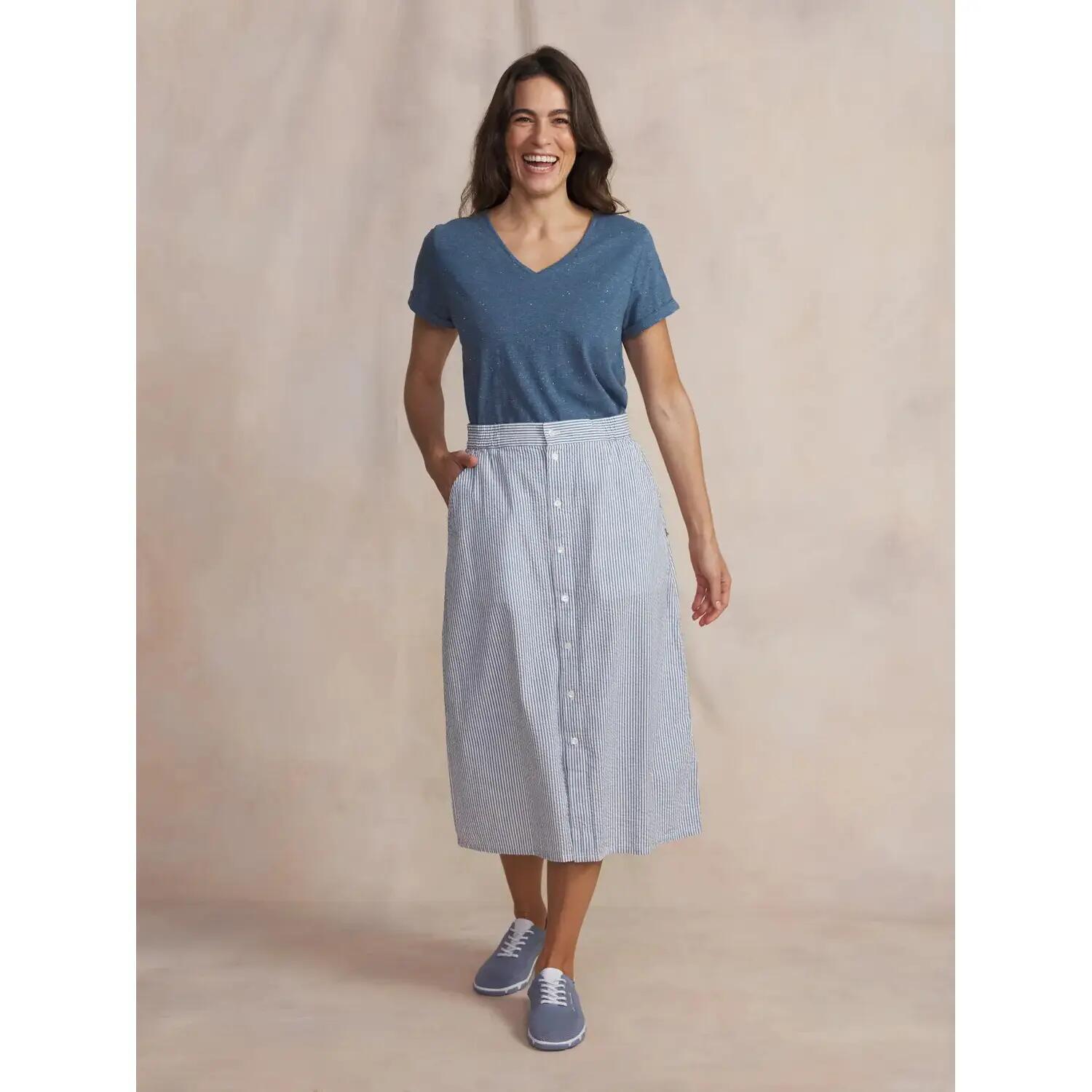 T-shirt - Sport - Femme - Col V, manches courtes avec revers - ADINATEE - Bleu 3/5