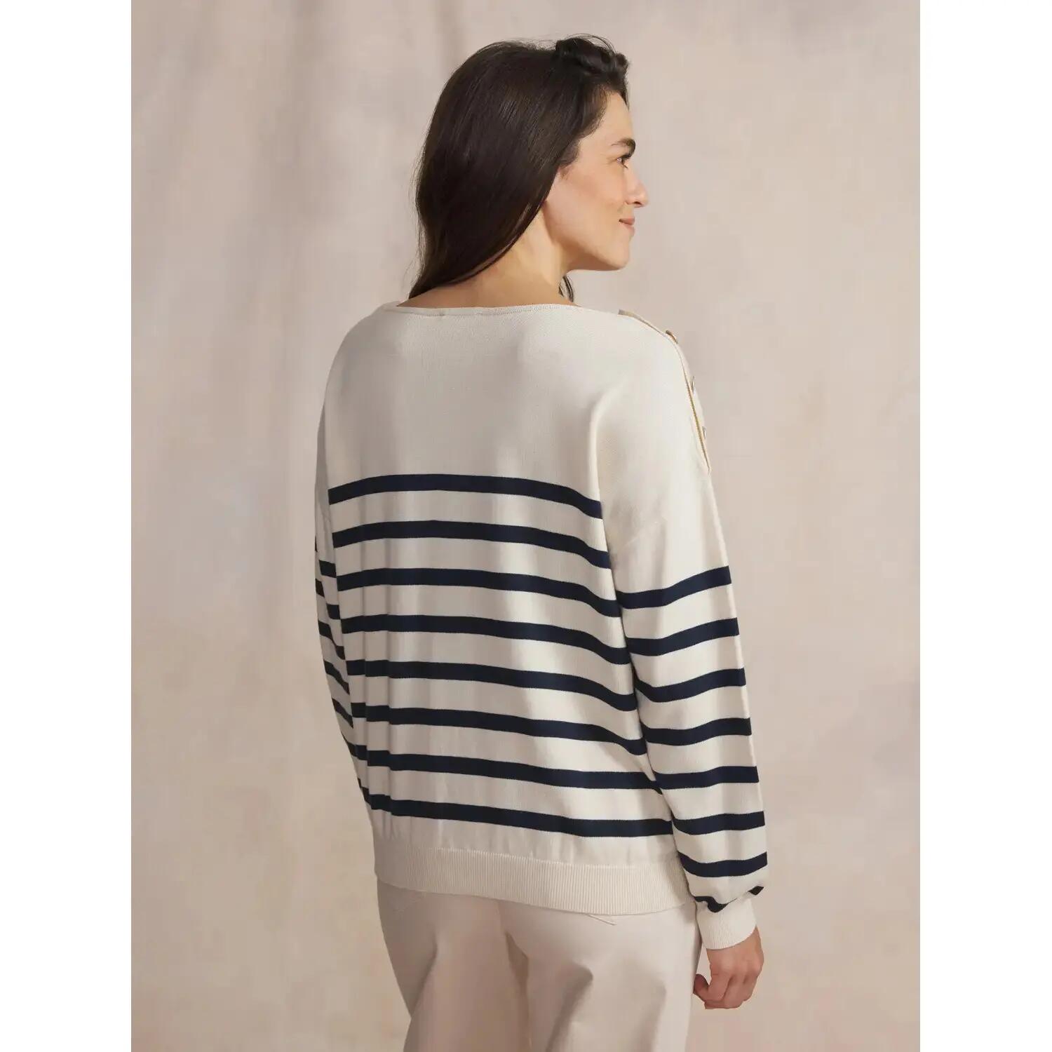 Pull - Femme - Col bateau rayé - SELENPUL - Blanc/Navy 4/5