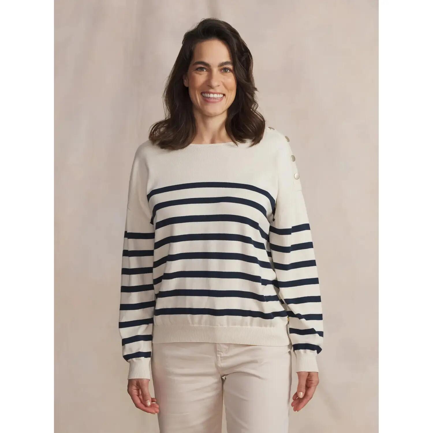Pull - Femme - Col bateau rayé - SELENPUL - Blanc/Navy 2/5