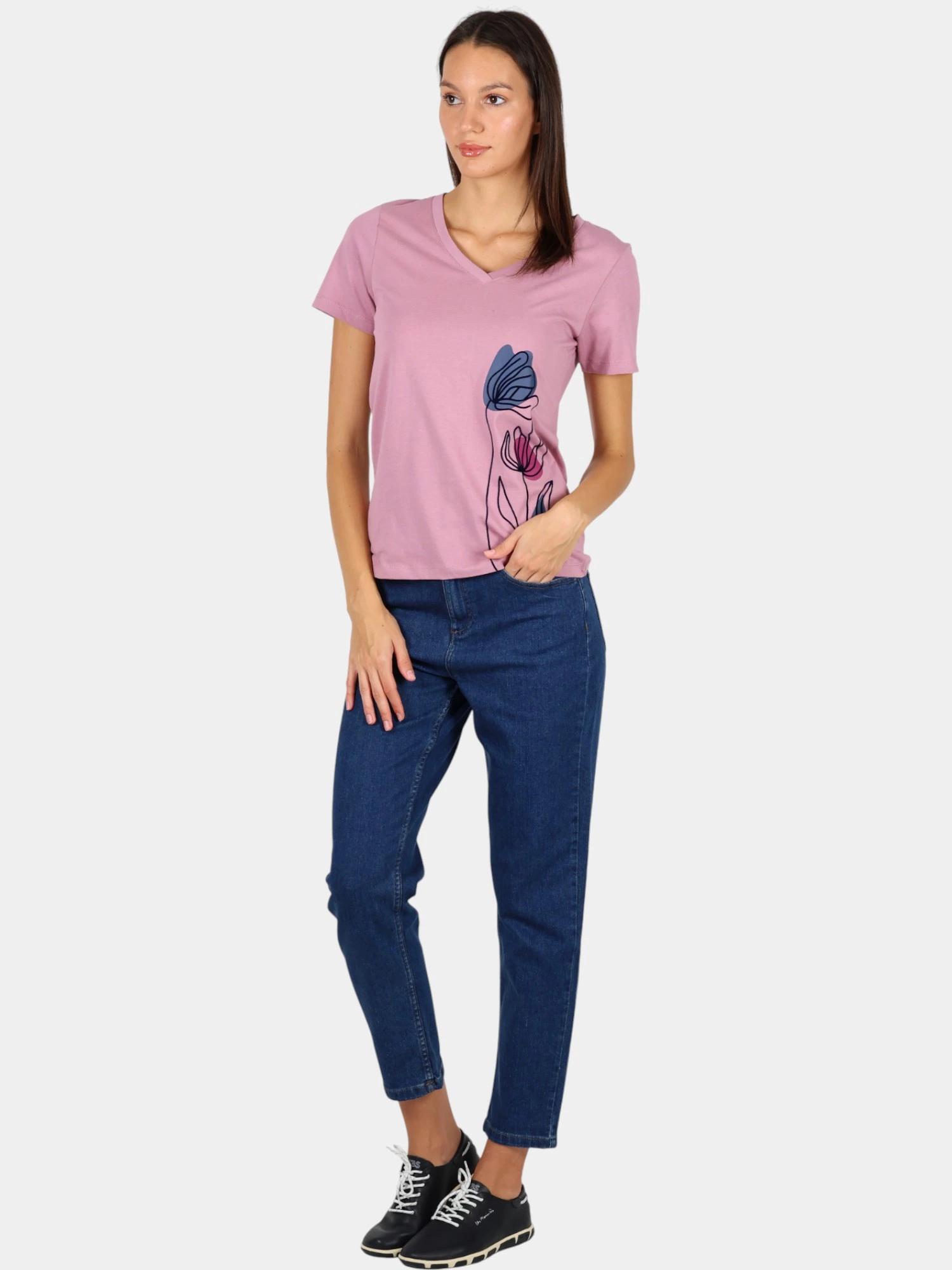 T-shirt - Femme - Col V, manches courtes - MELBATEE - Rose/rouge 4/5