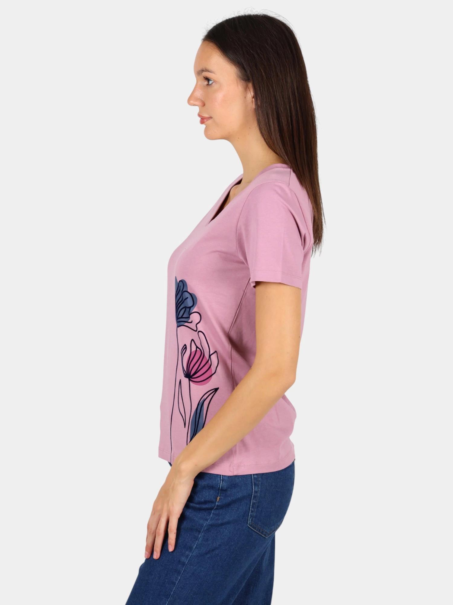 T-shirt - Femme - Col V, manches courtes - MELBATEE - Rose/rouge 2/5