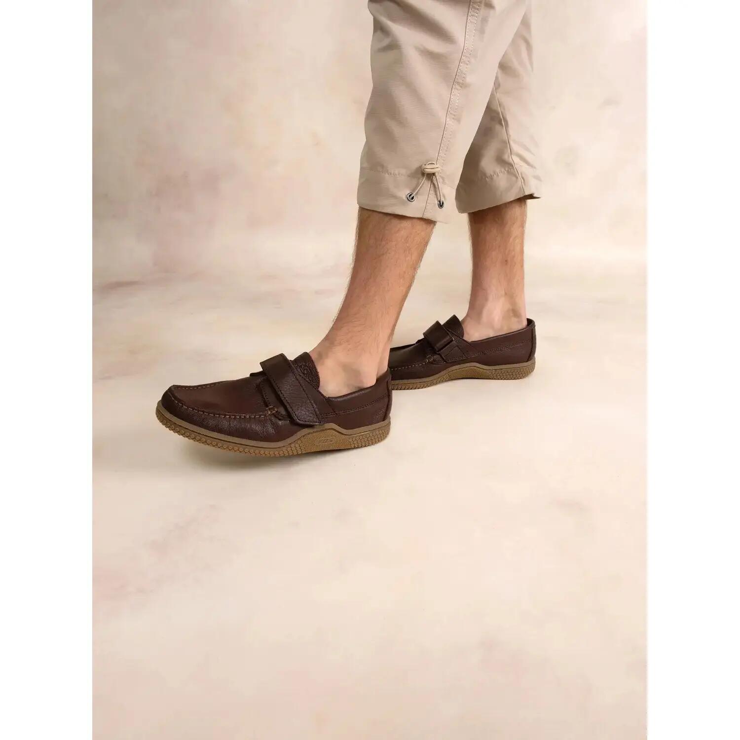 Chaussures bateau - homme - velcro cuir - galais - marron 2/5
