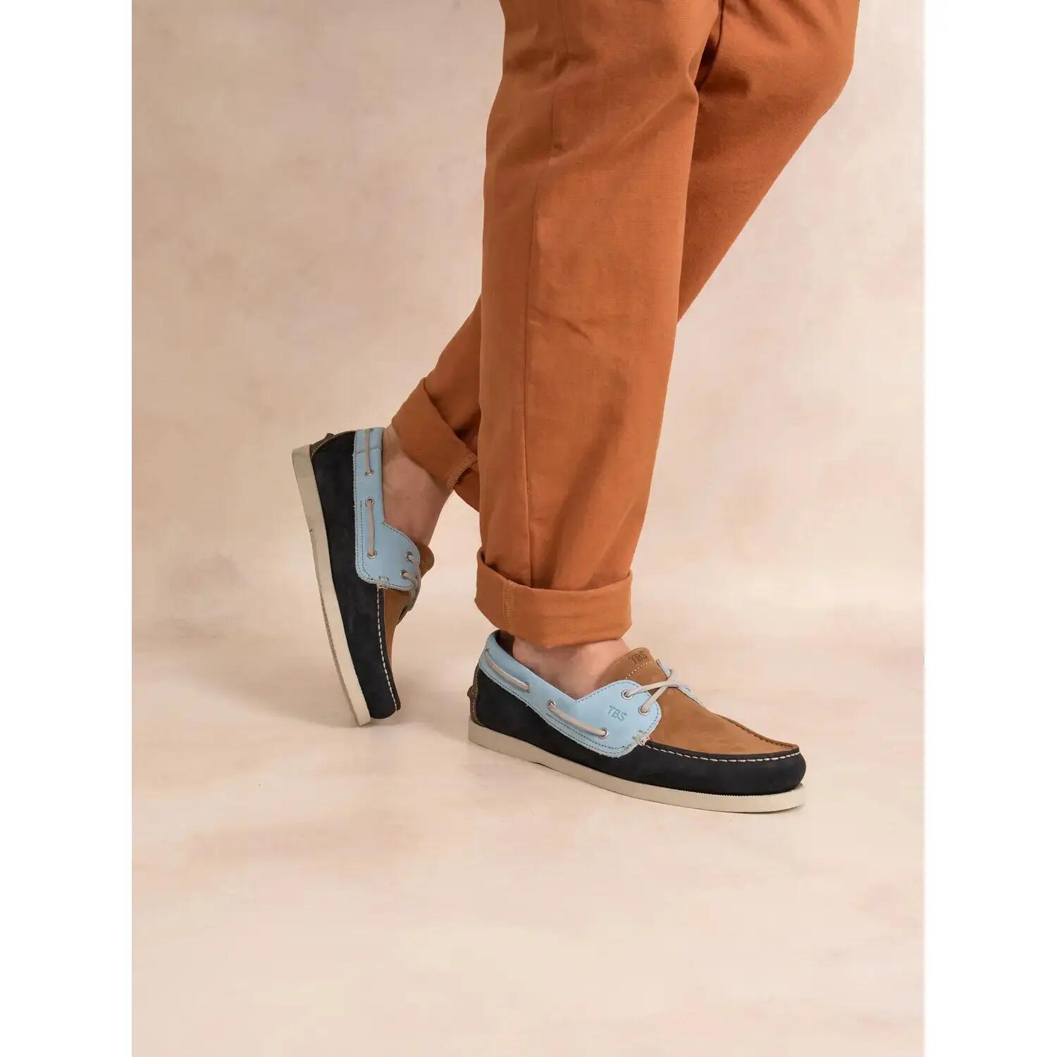Chaussures bateau - Nautisme - Homme - Cuir, lacets cuir - PHENIS - Bleu/Oxygène 2/5