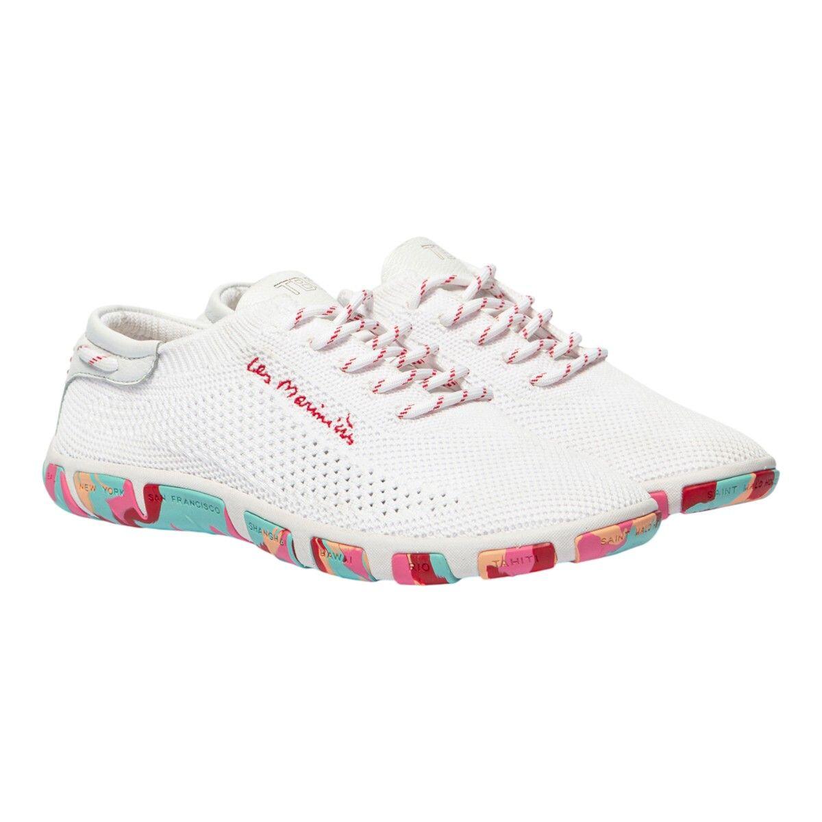 Tennis toile - Sport - Femme - Lacets, talon 25 mm - JAZARIA - Blanc/Corail 2/5