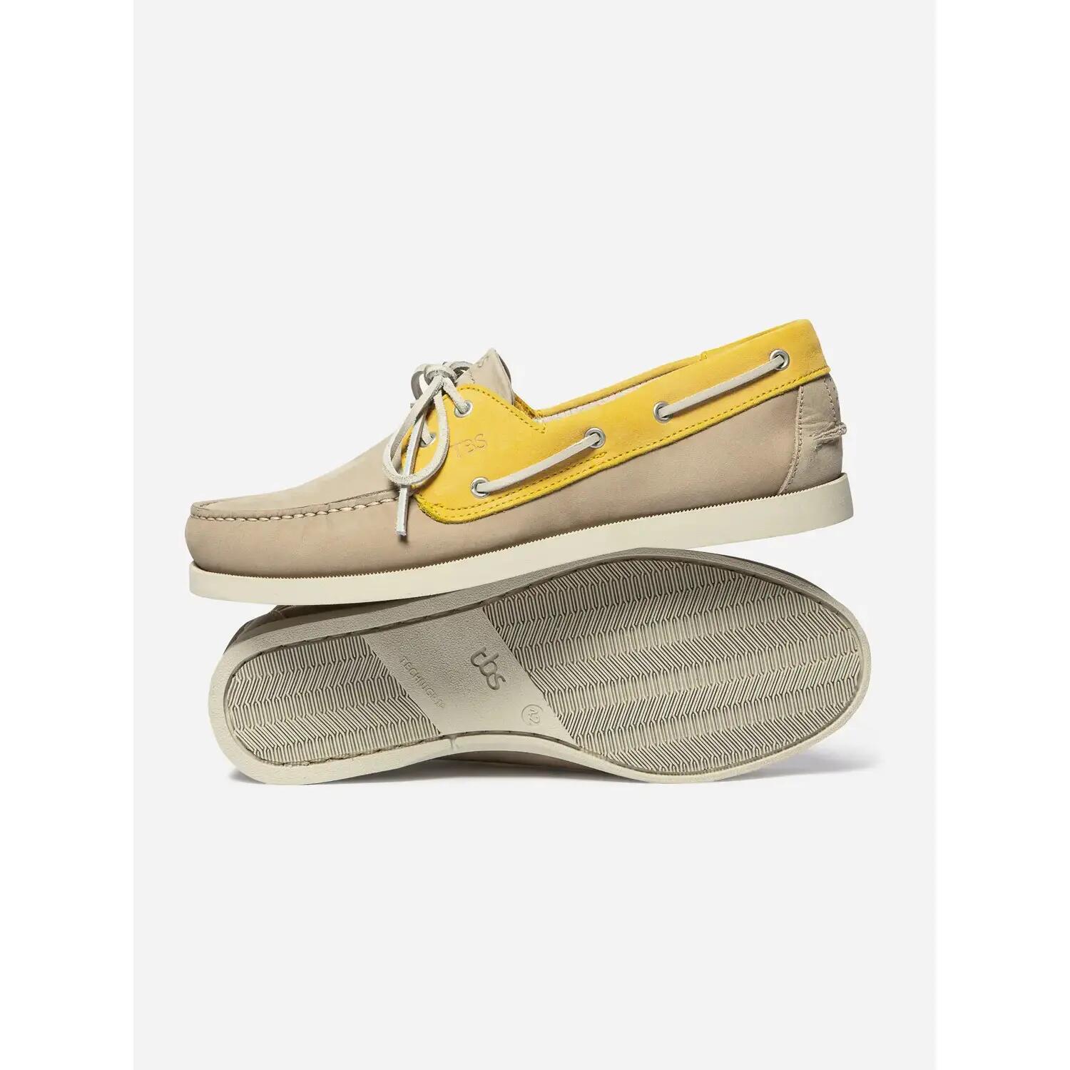 Chaussures bateau - Loisirs - Homme - Cuir, lacets cuir - PHENIS - Beige/Mimosa 3/5